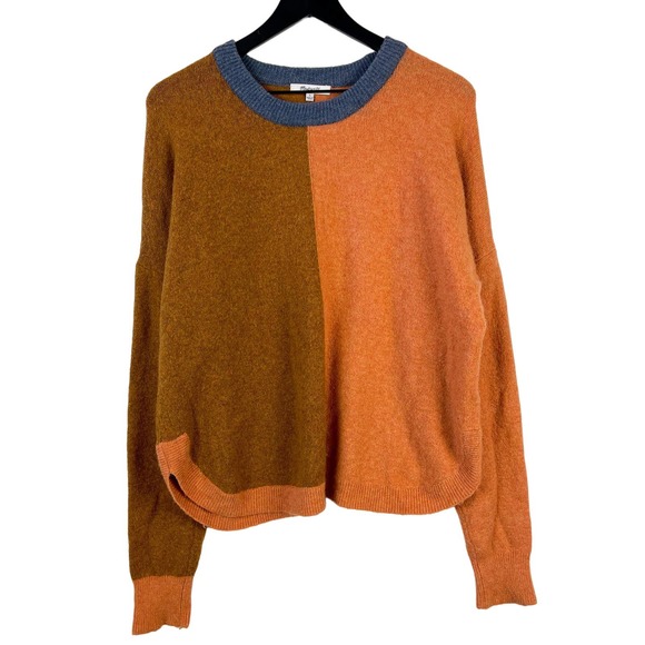 Madewell Sweaters - Madewell Large Westlake Colorblock Pullover Sweater Coziest Yarn Orange Tan